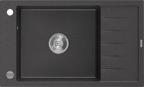 Mexen Elias gránit mosogatótálca 1 rekesszel, csepptálcával 795 x 480 mm, fekete foltos, króm szifon - 6511791005-76