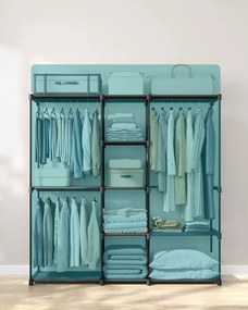 Hordozható, nyitott gardrób, ruhatartó, 43 x 182 x 182 cm fekete