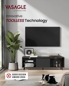 VASAGLE TV-állvány szerszámmentes összeszereléssel (akár 60" TV-hez), 140 x 39 x 45 cm, hamubarna