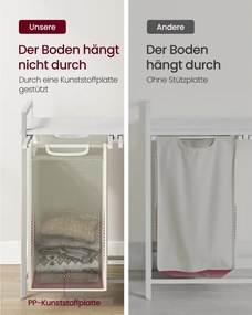 VASAGLE 2 rekeszes szennyestartó kosár polccal, 2 x 46 L, krémfehér