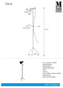 Markslöjd 107929 - Állólámpa CILLA 1xE27/60W/230V