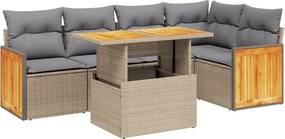 vidaXL 6 részes bézs polyrattan kerti ülőgarnitúra párnával