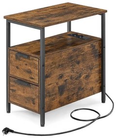 Oldalsó asztal beépített konnektorokkal és USB-portokkal ROD barna/fekete