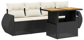 5 részes fekete polyrattan kerti kanapészett párnákkal