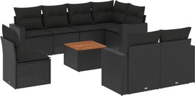 vidaXL 9 részes fekete polyrattan kerti ülőgarnitúra párnákkal