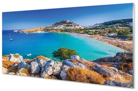 Üvegképek Görögország Coast tengerpart panoráma 120x60cm 4 fogas