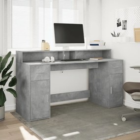 betonszürke szerelt fa íróasztal LED-világítással 160x55x91 cm