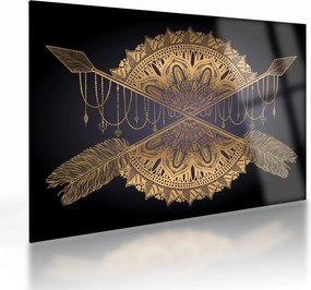 Kép - Arany mandala nyilakkal (üvegen) (70x50 cm)