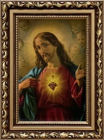 Vászonkép 19x14 Jézus Krisztus Jézus Szíve Arany Díszített Fa Keret