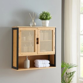 [en.casa] Fürdőszobai fali szekrény Tervola 60x60x20 cm fekete/bambusz