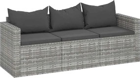 vidaXL 3 személyes szürke polyrattan kerti kanapé párnával