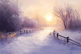 Vászonkép Canvas Tájkép Kilátás Falu Nap Tél Hó Út 120x80