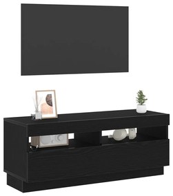 Tévé Szekrény LED Fényekkel Fekete Tölgy 100x35x40 cm Műanyag Fa