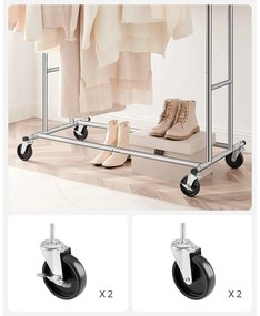 Gurulós ruhaállvány 110kg teherbírással, króm 129-169 cm között állítható