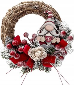 Karácsonyi koszorú Karácsonyi Dísz Piros, szalma díszítéssel