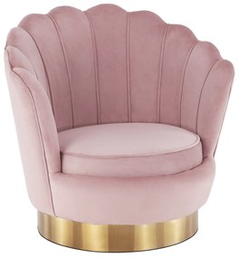 Dizájn fotel, világos rózsaszín Velvet szövet/arany, ROLIO