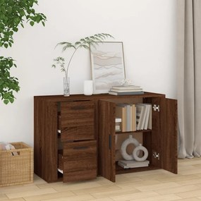 barna tölgyszínű szerelt fa tálalószekrény 100x33x59,5 cm