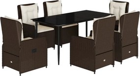 vidaXL 7 részes barna polyrattan kerti étkezőgarnitúra párnával