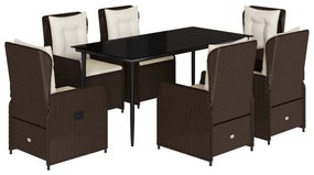 vidaXL 7 részes barna polyrattan kerti étkezőgarnitúra párnával