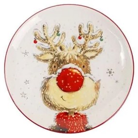 rénszarvasos karácsonyi kerámia lapostányér 25 cm