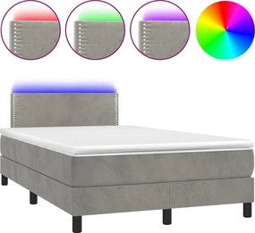 vidaXL világosszürke bársony rugós és LED-es ágy matraccal 120x200 cm