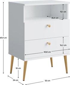 Éjjeliszekrény 2 fiókkal, fehér/arany, IGNE TYP 2
