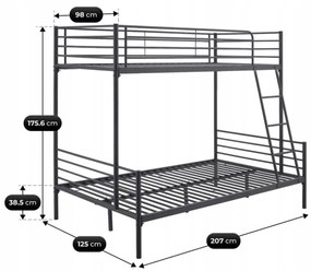 Ifjúsági Emeletes Ágy Fekete Színben. 90x200 cm TRES