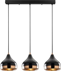 Yıldo 6877 fekete-réz fém függőlámpa, 67 x 17 cm, 3 izzós