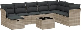 vidaXL 9 részes világosszürke polyrattan kerti ülőgarnitúra párnával