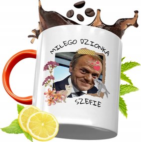 Donald Tusk Narancssárga Bögre Ajándék, fényképes nyomattal