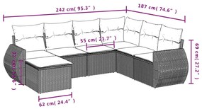 7 részes szürke polyrattan kerti ülőgarnitúra párnákkal