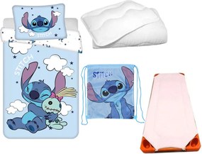 Disney Lilo és Stitch, A csillagkutya Clouds Alien gyerek, ovis ágyneműhuzat, derékalj, tornazsák és paplan/párna szett 100x135 cm 40x60 cm