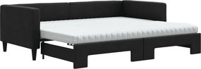 vidaXL fekete kihúzható szövet heverő matracokkal 90 x 200 cm
