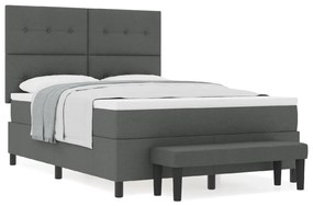 Boxspring ágy matraccal és padkészlet sötétszürke 140x200 cm textília