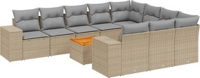 vidaXL 11 részes bézs polyrattan kerti ülőgarnitúra párnákkal