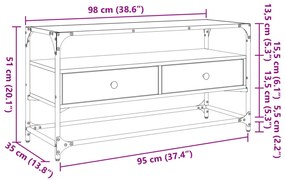 szürke sonoma szerelt fa TV-szekrény üveglappal 98 x 35 x 51 cm