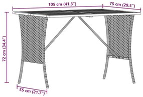 szürke polyrattan akácfa lapos kerti asztal 105x75x72 cm