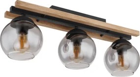 Globo 15569-3DW Mennyezeti lámpa könnyű fém fekete matt, fa sötétbarna, üveg füstszínű, HxSzxM: 600x150x205mm, 3x E27 25W 230V izzók nélkül