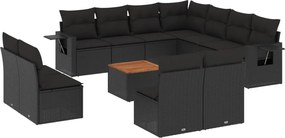 vidaXL 12 részes fekete polyrattan kerti ülőgarnitúra párnákkal