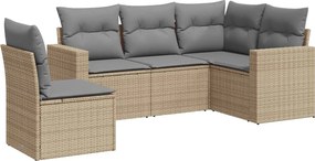 vidaXL 5 részes bézs polyrattan kerti ülőgarnitúra párnákkal