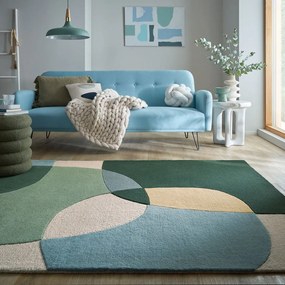 Zöld kézi szövésű gyapjú szőnyeg 120x170 cm Glow Green &amp; Blue – Flair Rugs