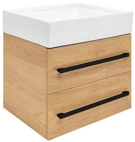 SAT Cube Way Fürdőszobaszekrény mosdóval és fekete fogantyúval 60x53x46 cm hickory tölgy matt CUBE46C602DHSATCW
