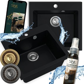 Mosogató Gránit Mosogató Fekete Egymedencés Ferrum 1K60 +kézi Szifon