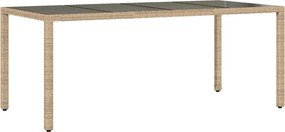 vidaXL bézs polyrattan üveglapos kerti asztal 190 x 90 x 75 cm