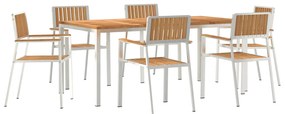 7 Részes Kerti Étkezőszett Tömör Fa Tíkfa, Kültéri Étkezőasztal 180x90x75 cm Tömör Fa Tíkfa, Összecsukható Kerti Székek 2 db Tömör Fa Tíkfa és Fém, Összecsukható Kerti Székek 4 db Tömör Fa Tíkfa és Fém