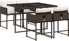 vidaXL 5 részes barna polyrattan kerti étkezőgarnitúra párnákkal
