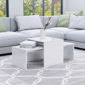 Magasfényű fehér szerelt fa dohányzóasztal szett 100x48x40 cm
