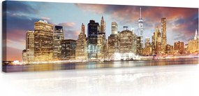 Vászonkép 145x45 Város éjszaka tükröződés felhőkarcolók fény panoráma nyugalom