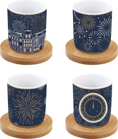 4 db-os 110 ml-es porcelán bögre szett bambusz talpakkal ajándék