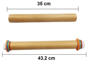 Állítható méretű nyújtóhenger, 4 méret, fa, 35,5 cm